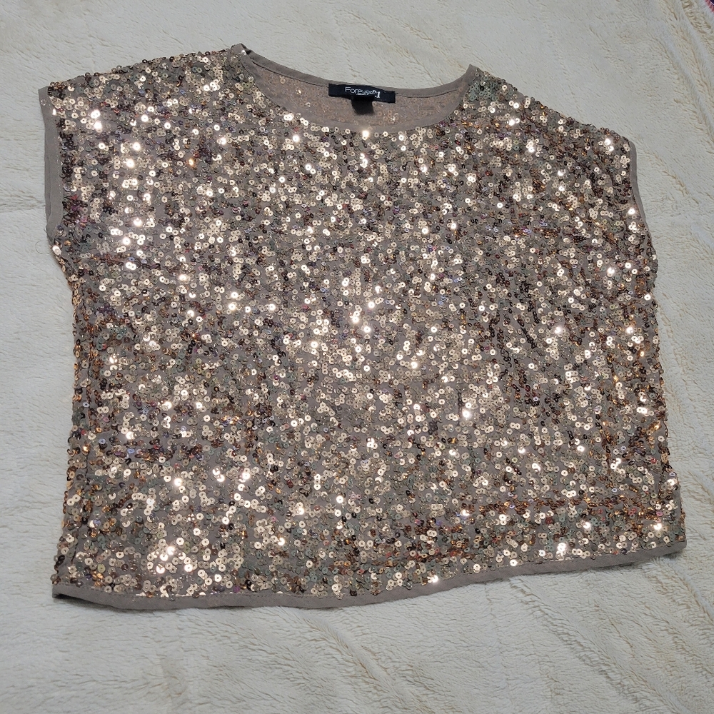 F21 Gold sequin crop top a party top, S